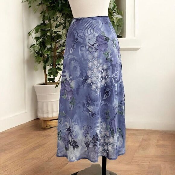 Connected Pastel Purple Paisley Floral Midi Skirt Chiffon Medium Large - Picture 1 of 6